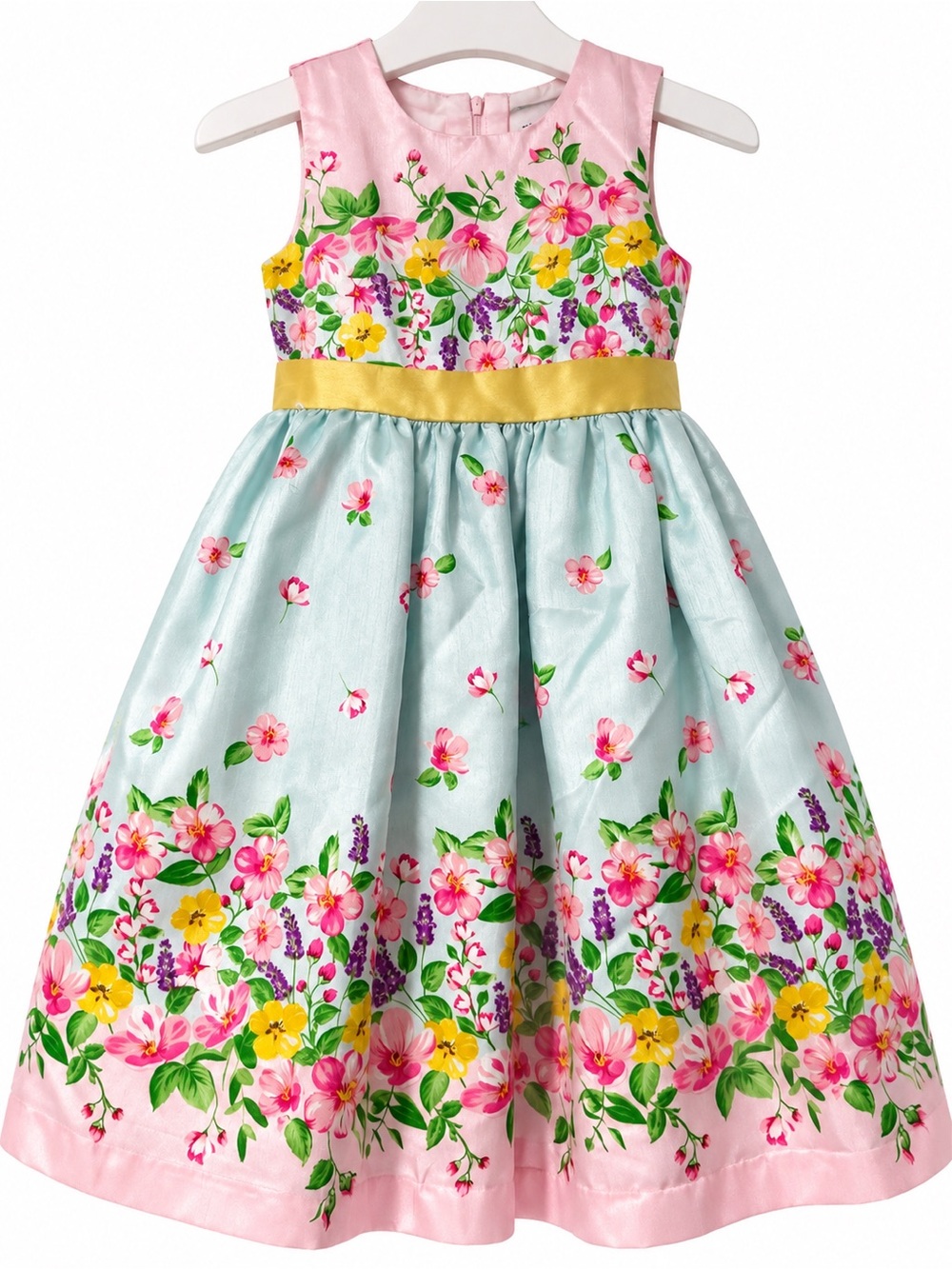 Girls Pink Floral Mint Green Gold Party Dress Size 6